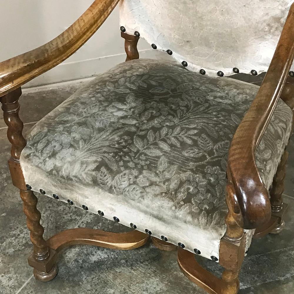 Pair of 19th Century French Antique Louis XIII Barley Twist Armchairs 2