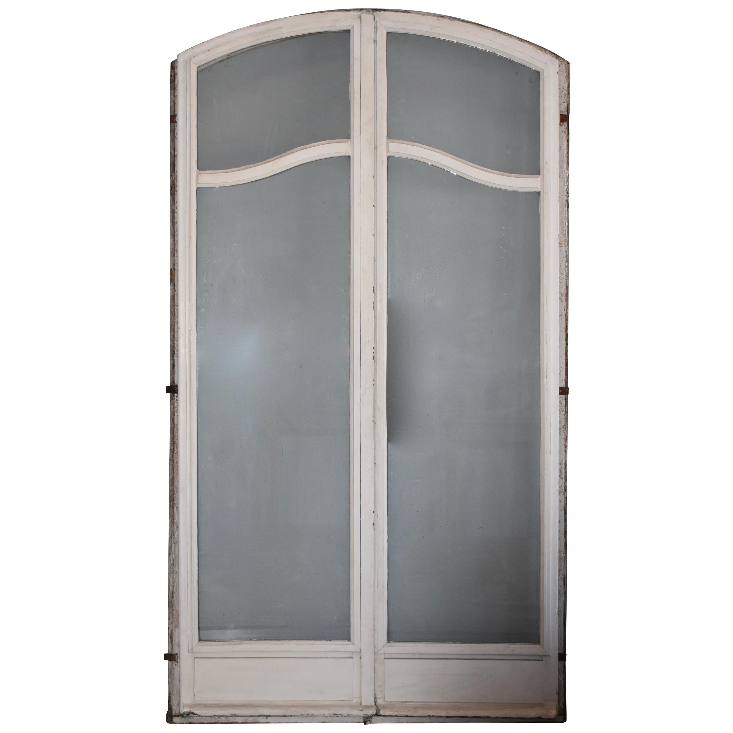 Pair of 19th Century French Arched Glass Panelled Doors For Sale