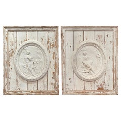 Antique Pair of 19th Century French Architectural Framed Carved Plaster Wall Panels