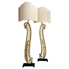 Pair of Lamps with 19th Century French Architectural Gold Gilt Fragments 
