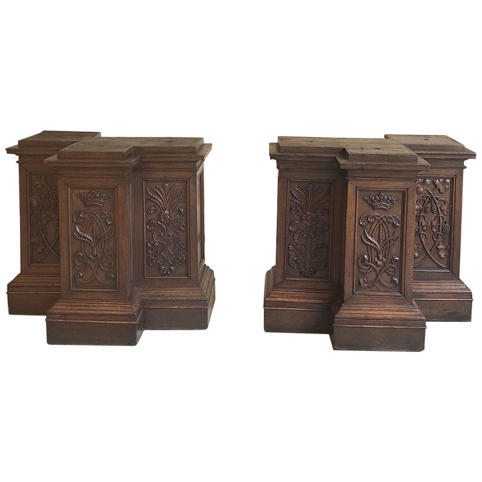 Pair of 19th Century French Architectural Hand Carved Column Pediments