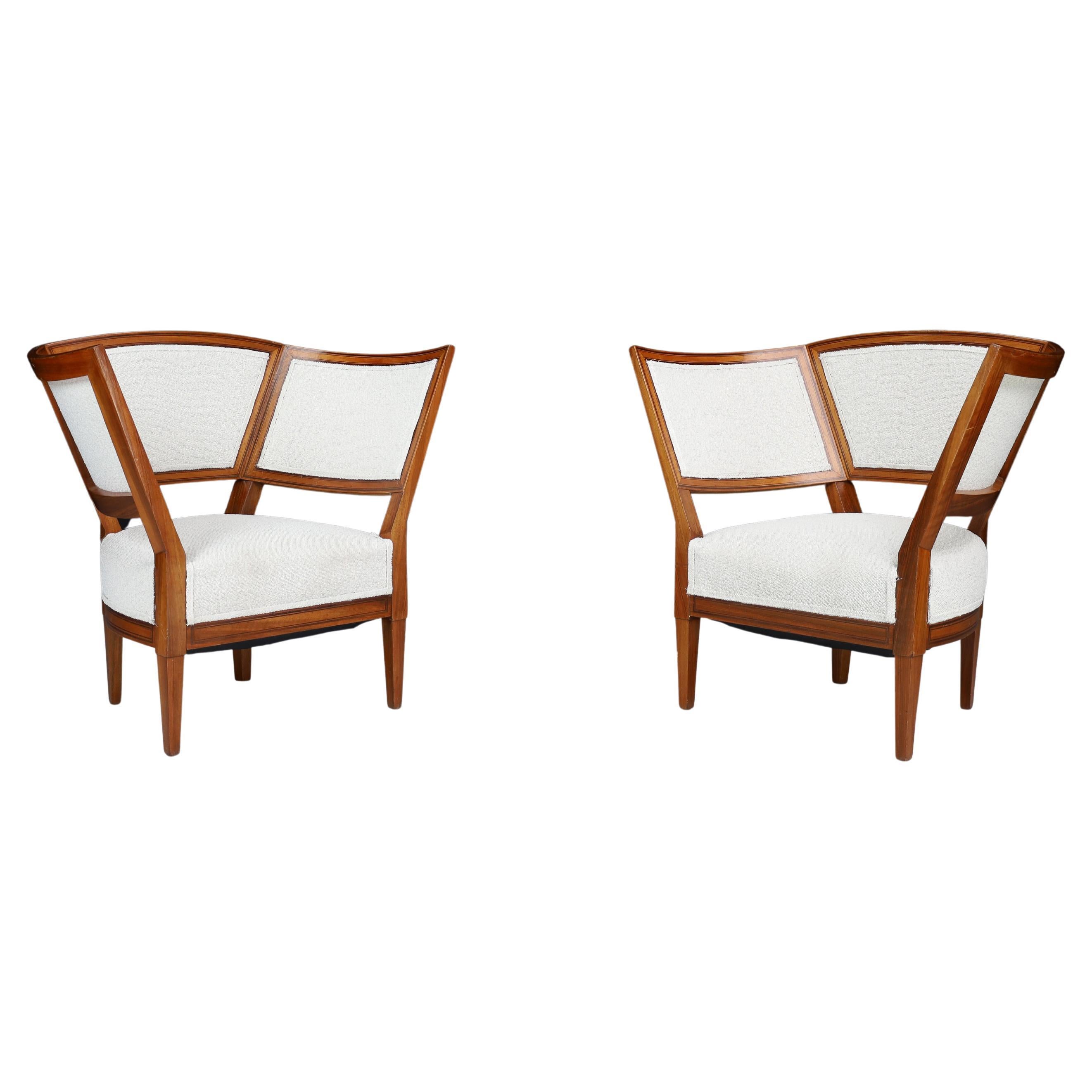 Pair of 19th Century French Armchairs in New Bouclé Upholstery .