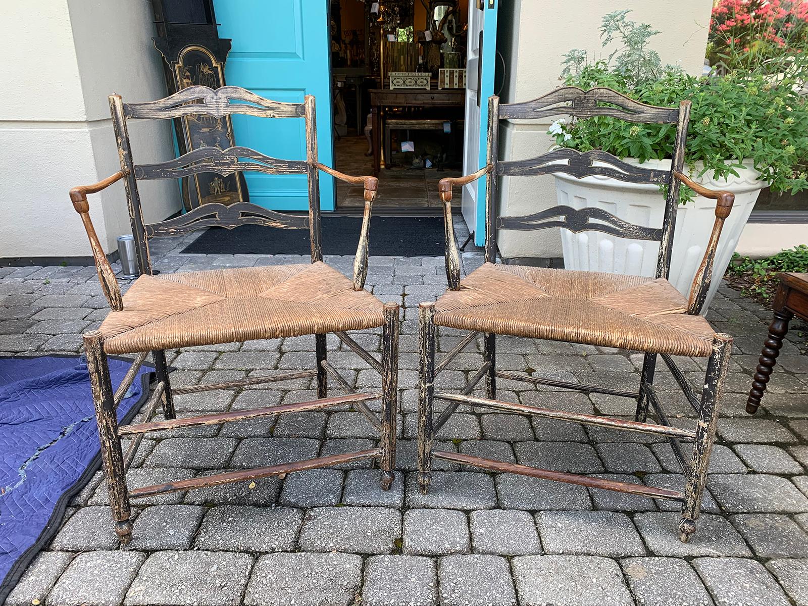 Pair of 19th century French armchairs with rush seats
Perfect aged finish
Measures: 23