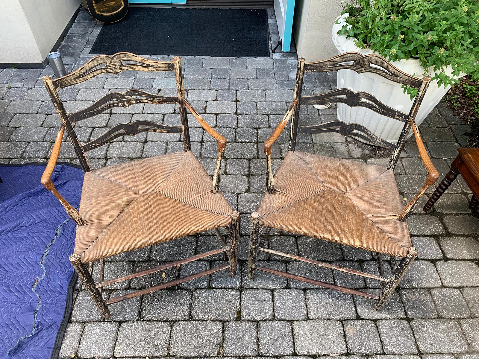 Pair of 19th Century French Armchairs with Rush Seats 17