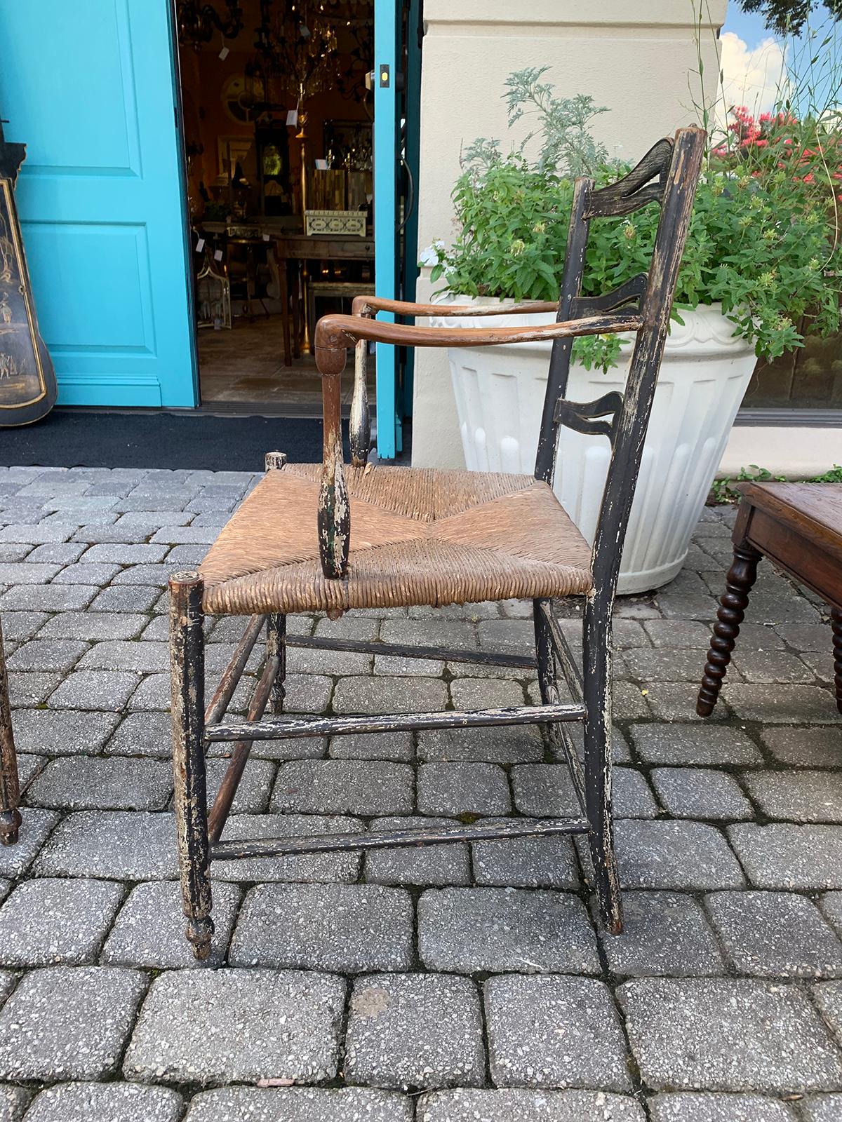Pair of 19th Century French Armchairs with Rush Seats In Good Condition In Atlanta, GA