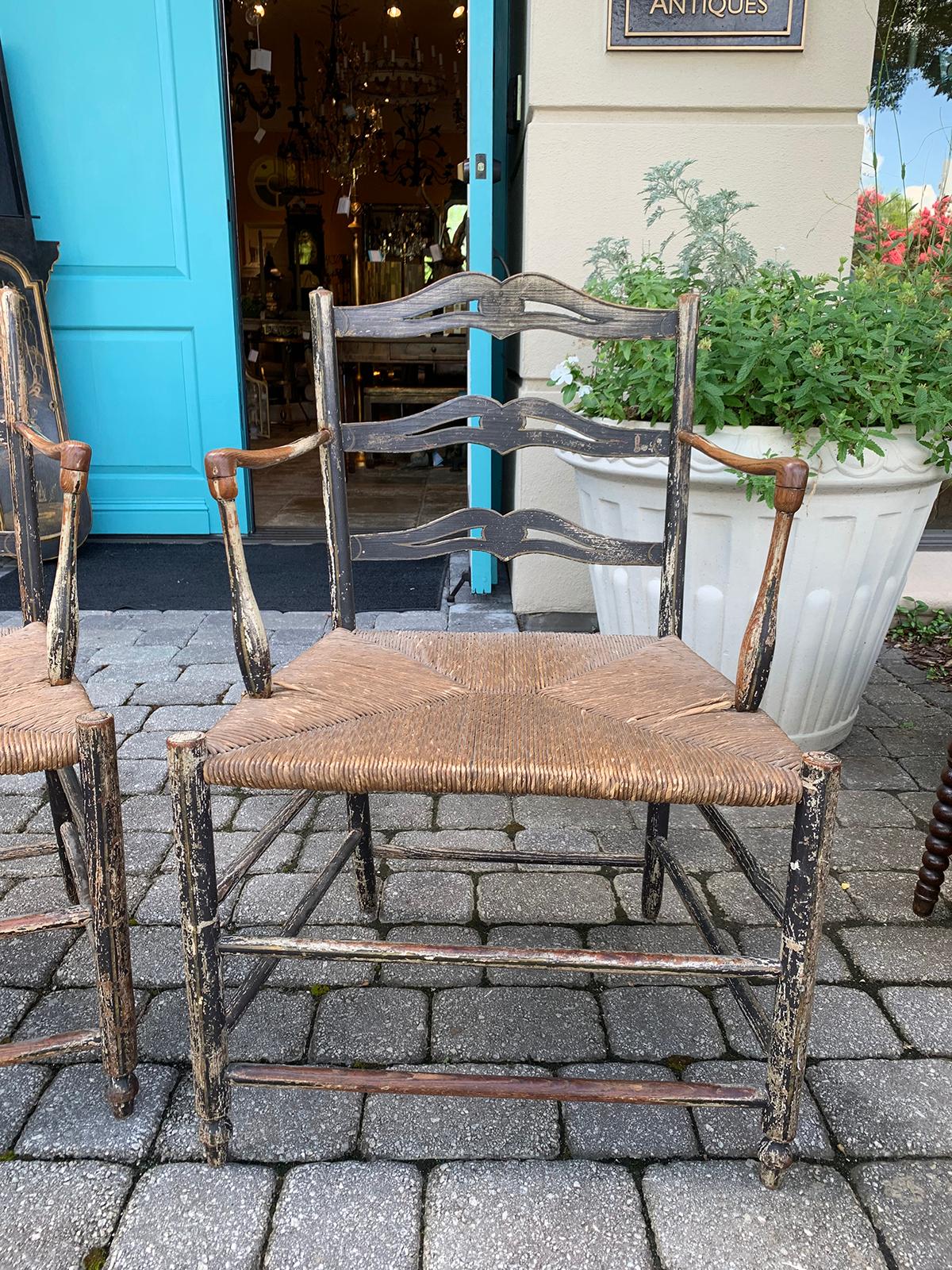 Pair of 19th Century French Armchairs with Rush Seats 1