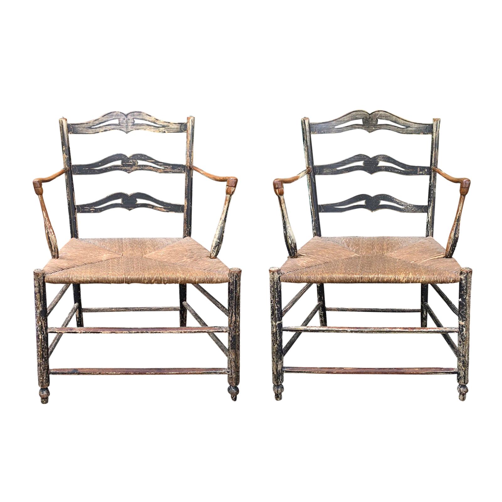 Pair of 19th Century French Armchairs with Rush Seats