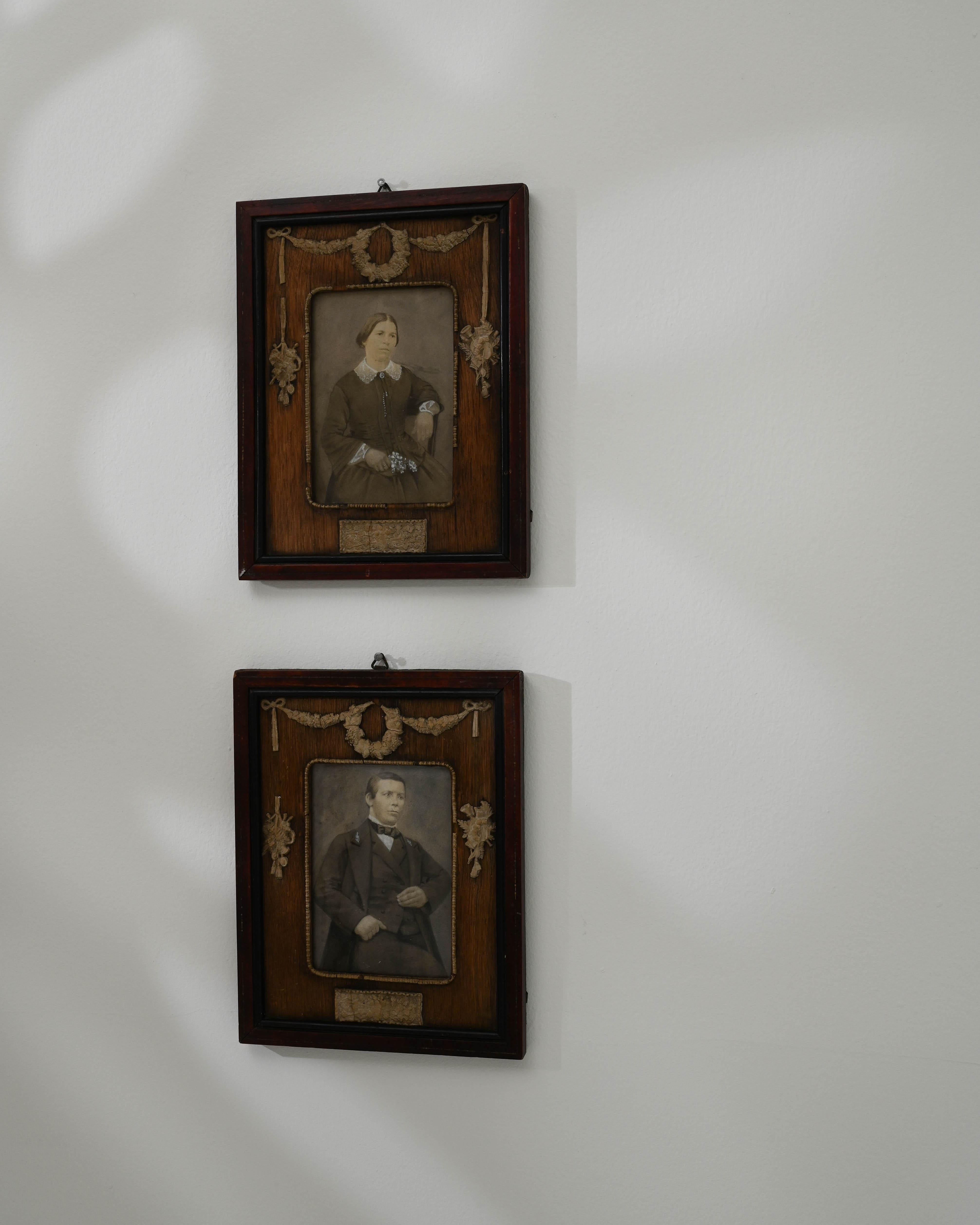 Pair of 19th Century French Artworks with Wooden Frame For Sale 2