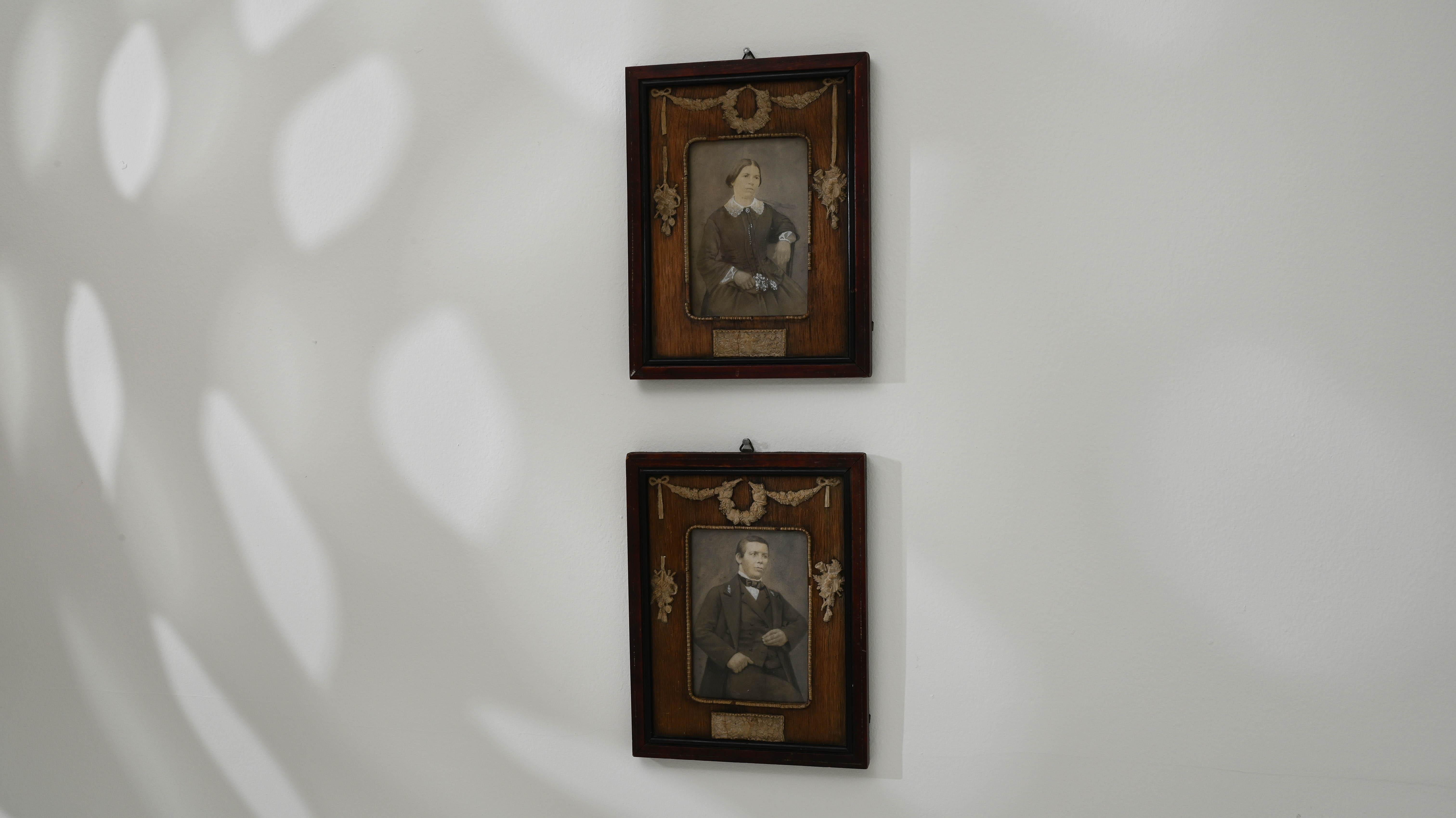 Pair of 19th Century French Artworks with Wooden Frame For Sale 3