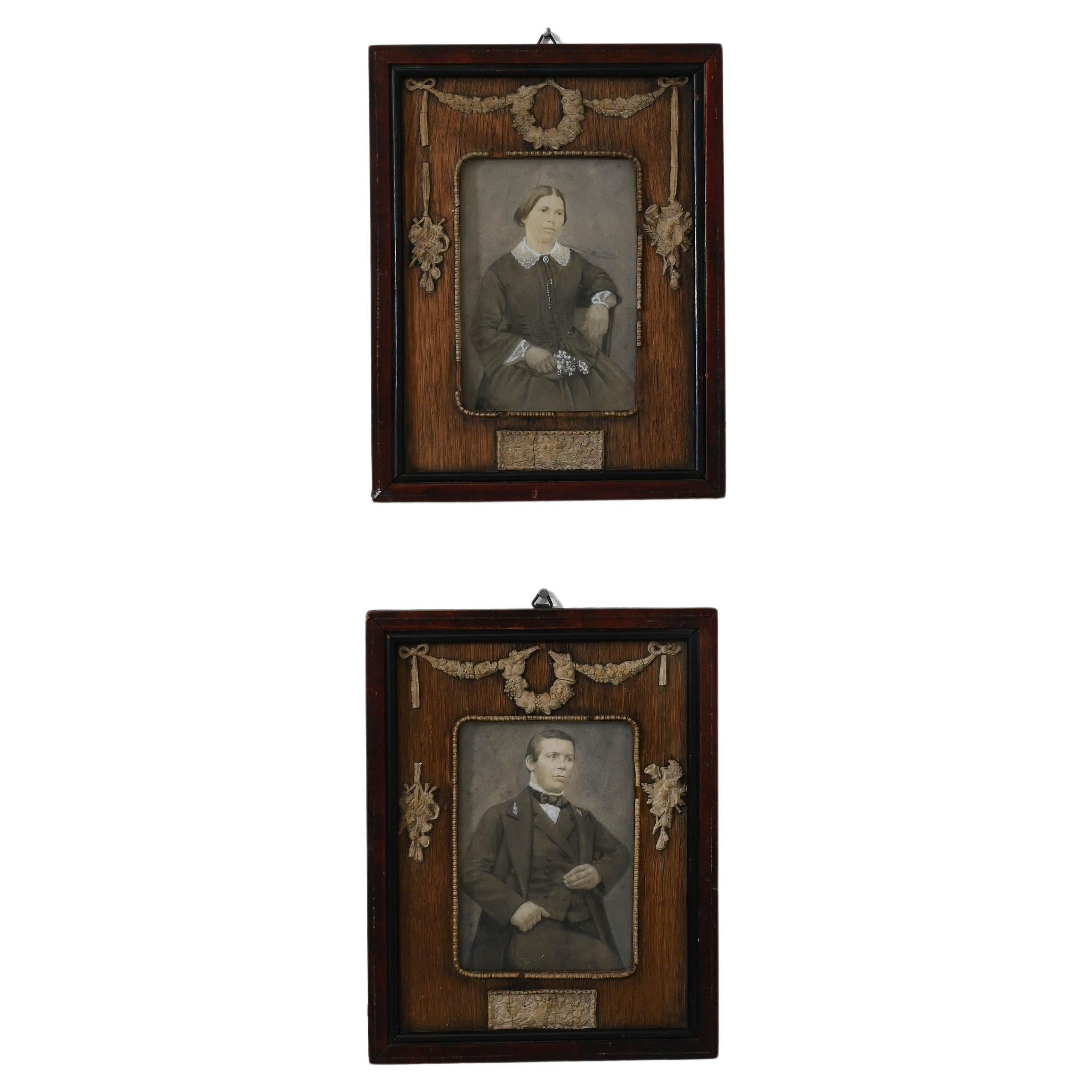 Pair of 19th Century French Artworks with Wooden Frame For Sale