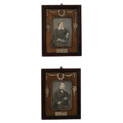 Antique Pair of 19th Century French Artworks with Wooden Frame