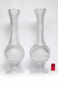 Pair of 19th Century French (attributed) Bacarrat Hand-Diamond Cut-Crystal Vases