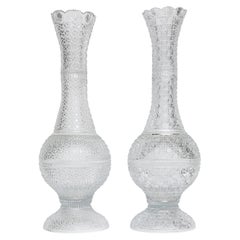 Pair of 19th Century French (attributed) Bacarrat Hand-Diamond Cut-Crystal Vases