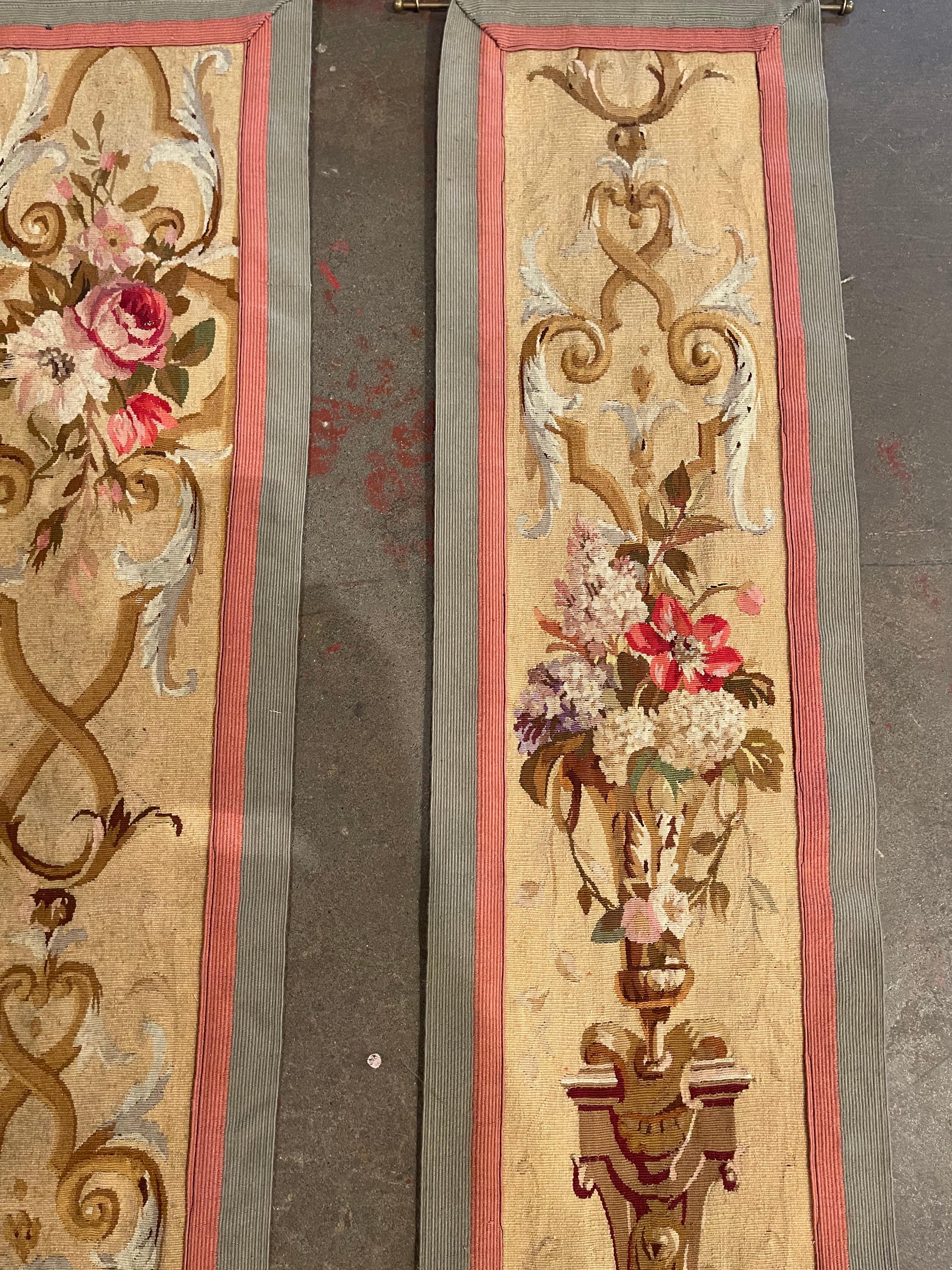 Pair of 19th Century French Aubusson Handwoven Portiere Wall Hanging Tapestries 2