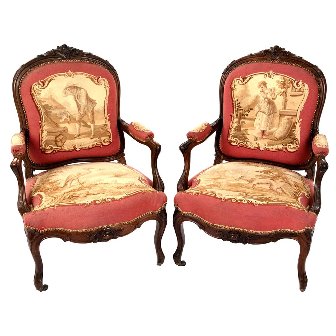 Pair of 19th Century French Aubusson Rosewood Bergères
