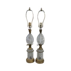 Pareja de lámparas de piña francesas del siglo XIX de cristal de Baccarat y bronce dorado