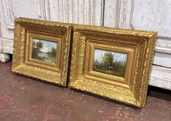 Pair of 19th Century French Barbizon Oil Paintings in Original Gilt Frames