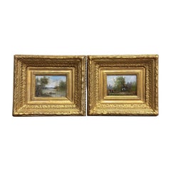 Pair of 19th Century French Barbizon Oil Paintings in Original Gilt Frames