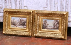 Pair of 19th Century French Barbizon Pendants Landscape Paintings in Gilt Frames