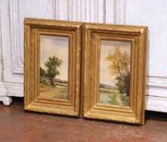 Pair of 19th Century French Barbizon Style Pendant Paintings Signed Baratte
