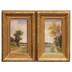 Pair of 19th Century French Barbizon Style Pendant Paintings Signed Baratte