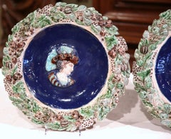 Pair of 19th Century French Renaissance Majolica Portrait Plates, circa 1850