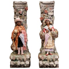 Pair of 19th Century French Barbotine Figural Majolica Vases