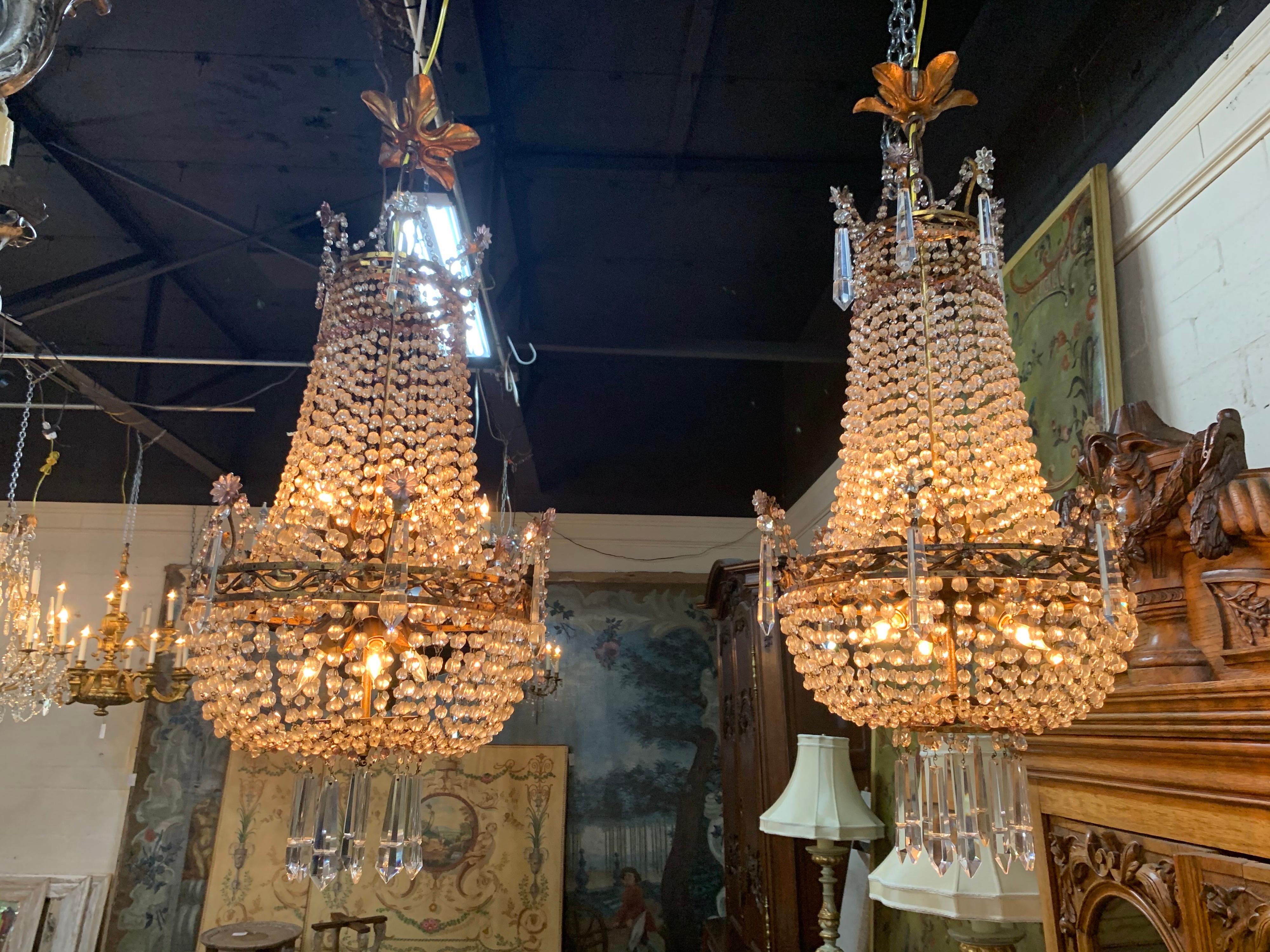 Pair of 19th Century French Beaded Crystal and Amethyst Chandeliers 4