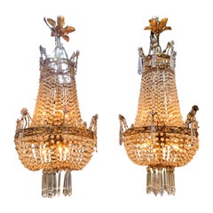 Pair of 19th Century French Beaded Crystal and Amethyst Chandeliers