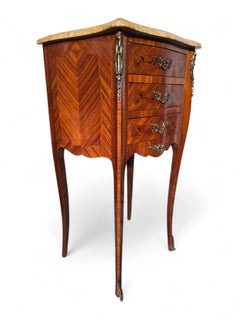 Pair of 19th Century French Bedside Tables in Fruitwood with Siena Marble Tops