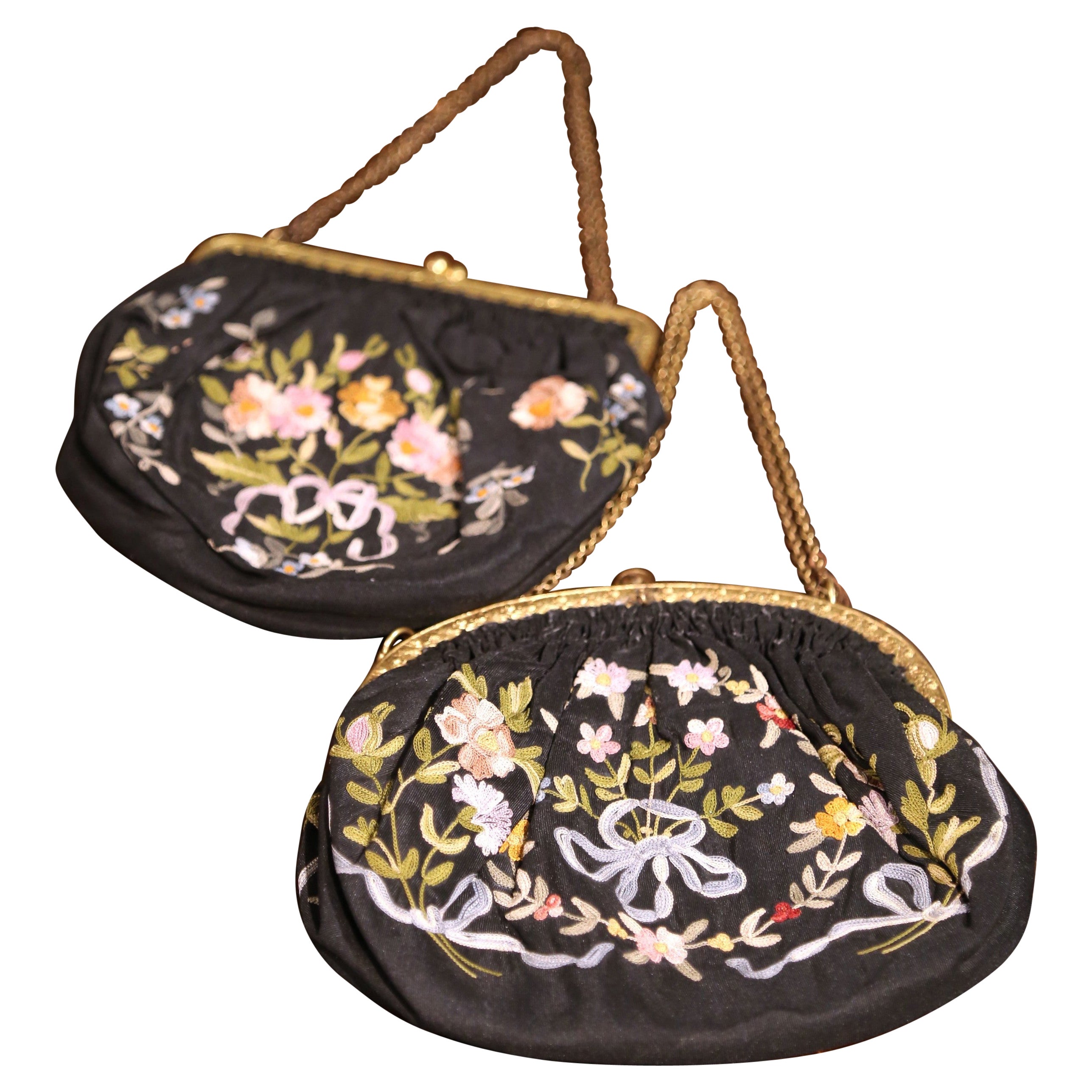 Paar französische Belle-Époque-Damengeldbörsen mit Messingkettengriffen aus dem 19. im Angebot