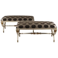 Pair of 19th Century French Benches of Carved Wood and Gilt Accents