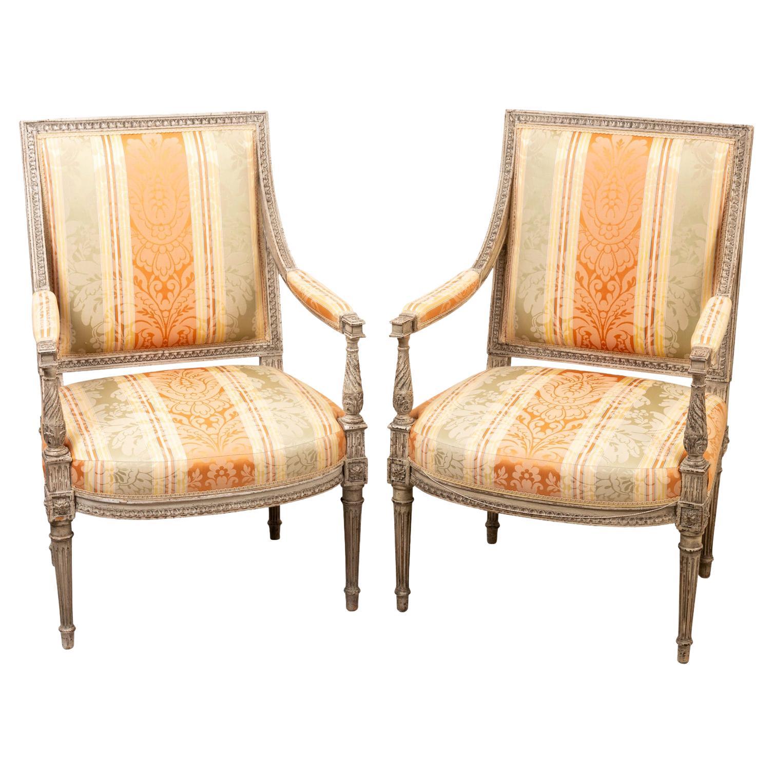 Pair of 19th c. French Round Back Chairs with Scrolled Arms at 1stDibs