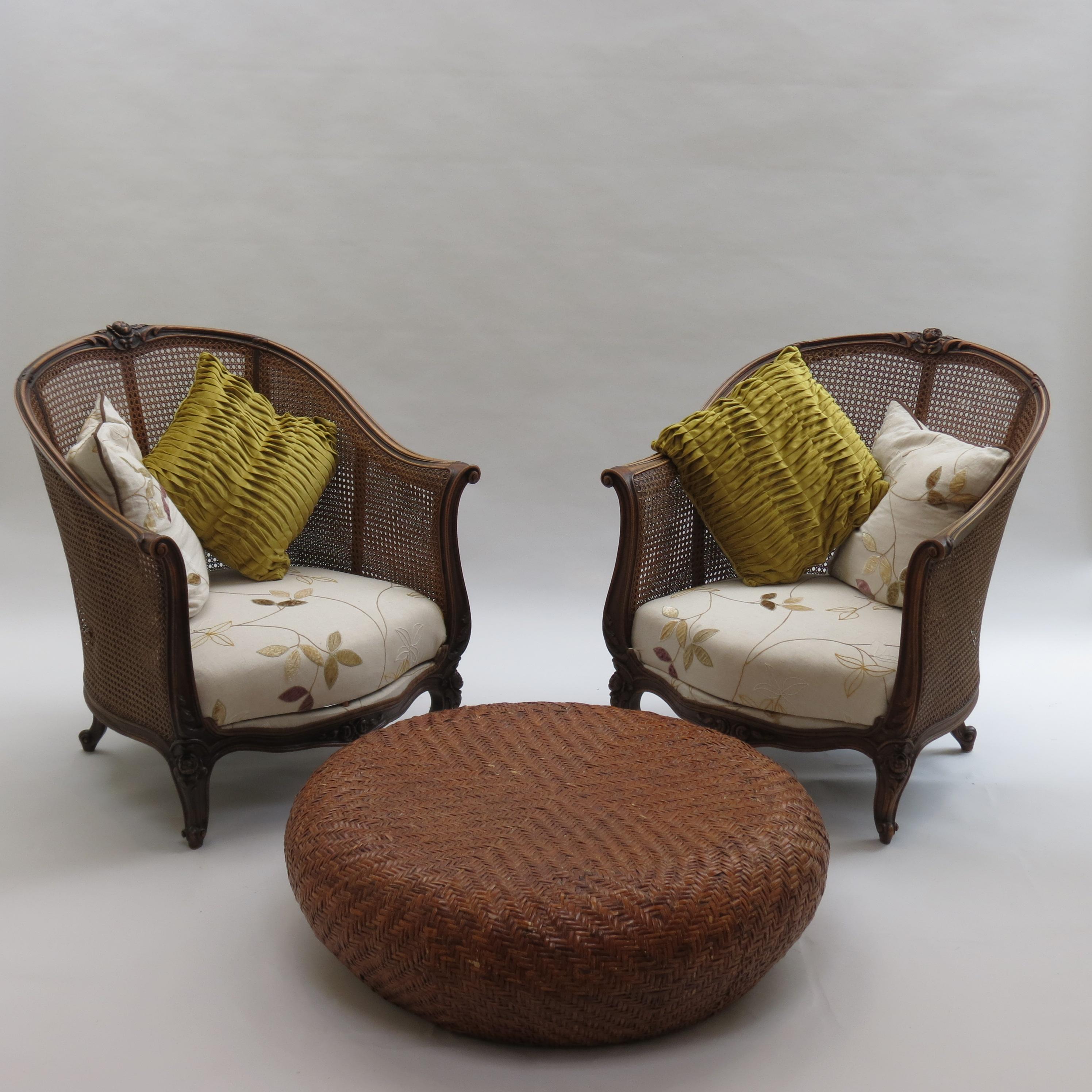 Coppia di sedie da salotto in rattan bergere francesi del XIX secolo in vendita 5