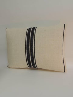 Pair of French Black & Natural Woven Grain Sack Stripes Decorative Pillows