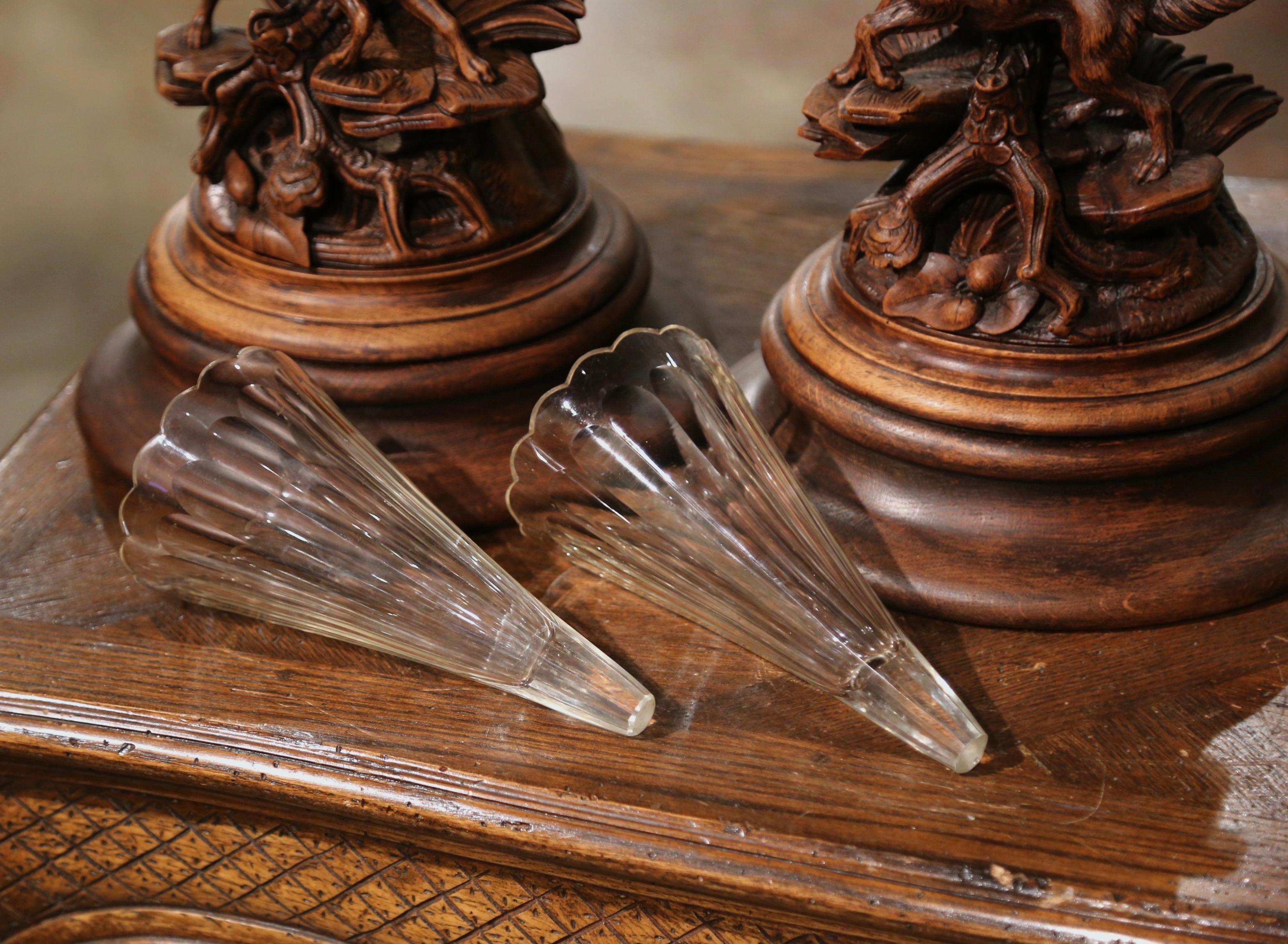 Pair of 19th Century French Black Forest Crystal Vases with Dog Sculptures  For Sale 13