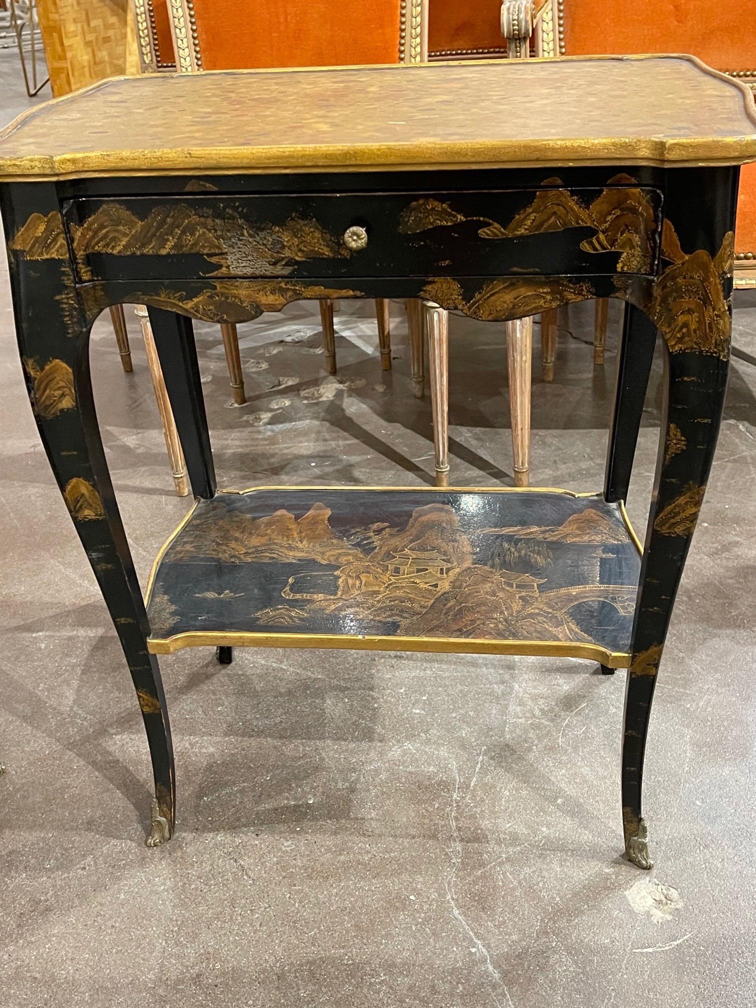Pair of 19th Century French Black Lacquered Chinoiserie Side Tables In Good Condition In Dallas, TX