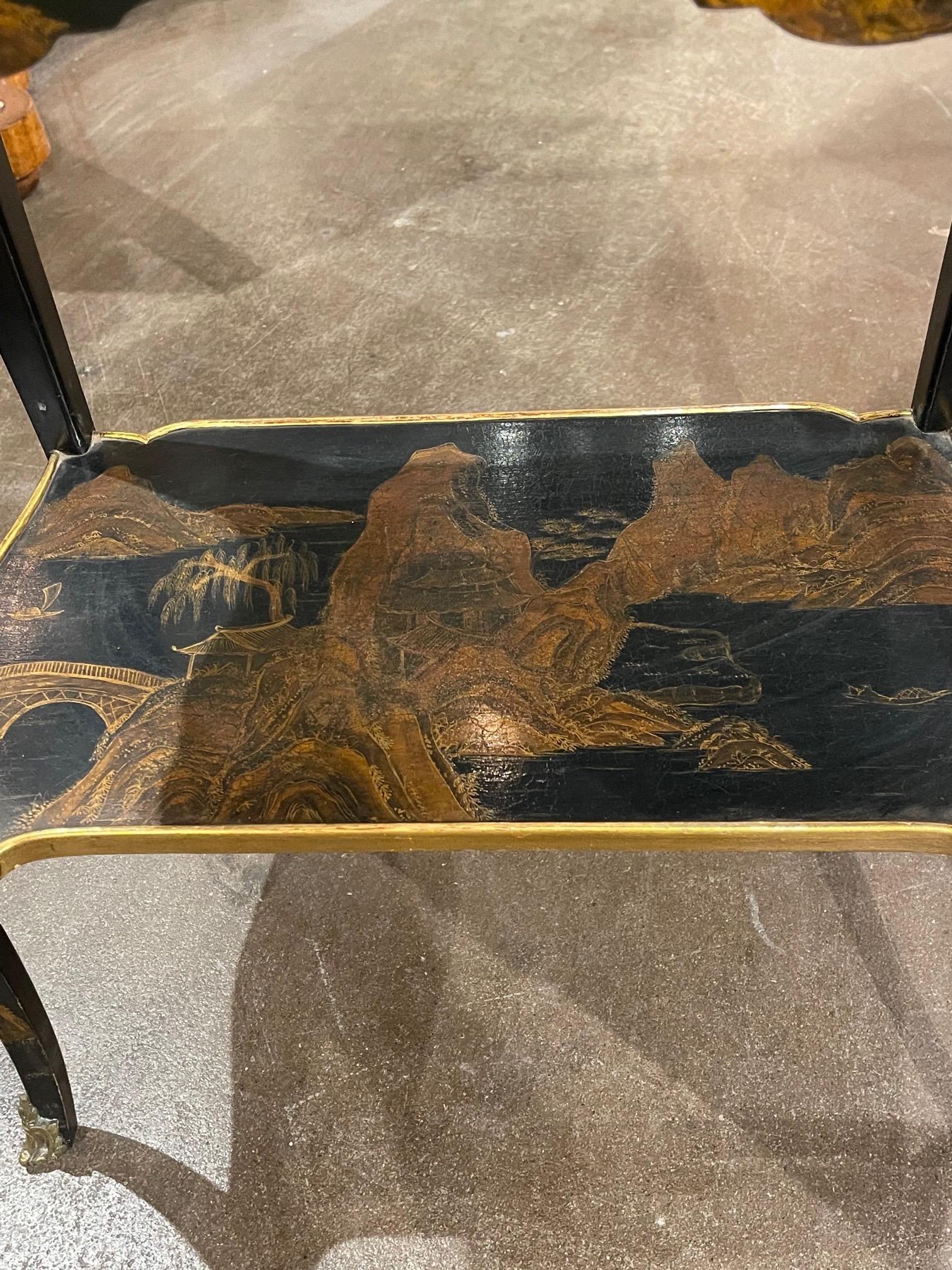 Pair of 19th Century French Black Lacquered Chinoiserie Side Tables 1