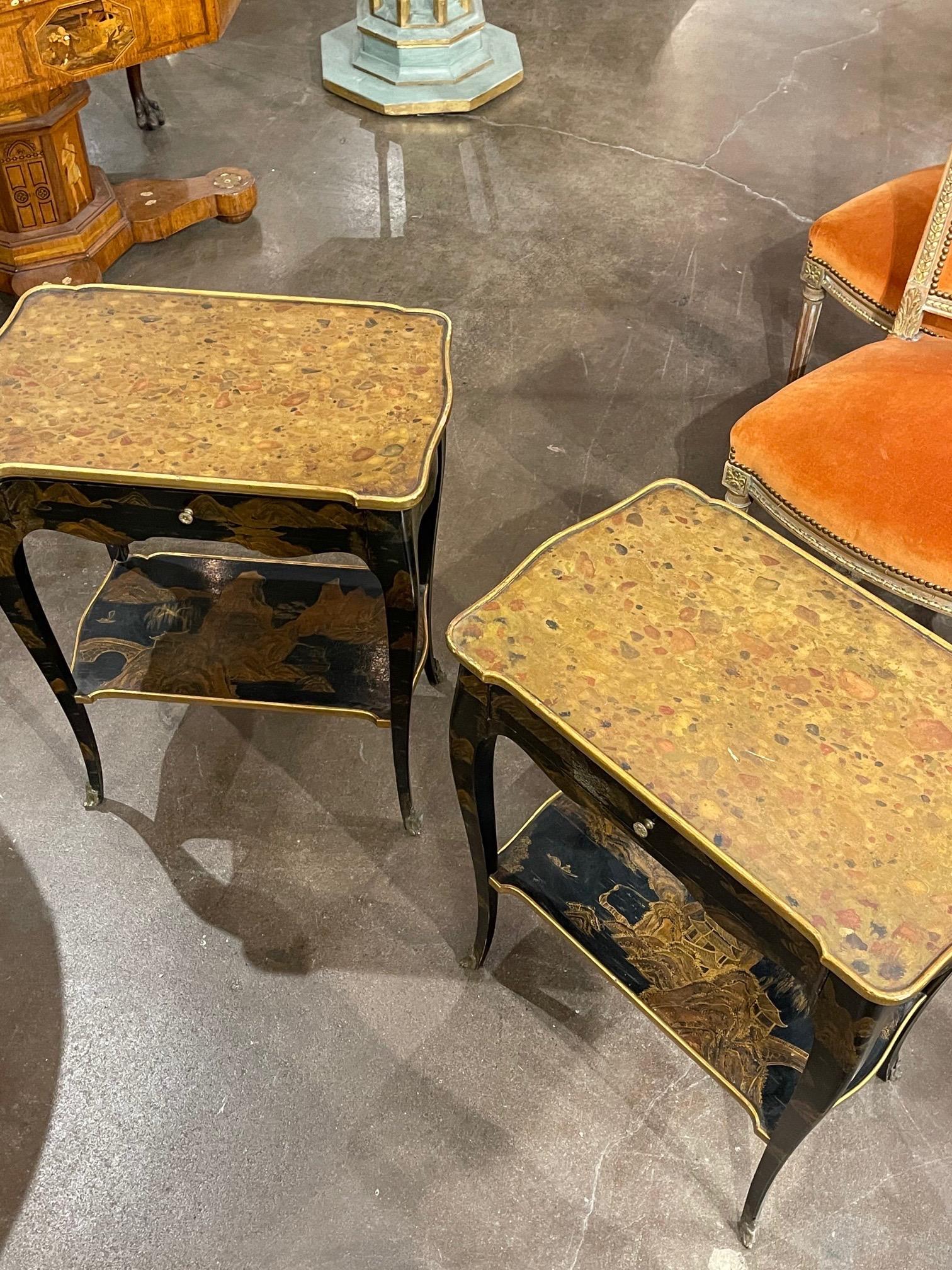 Pair of 19th Century French Black Lacquered Chinoiserie Side Tables 2