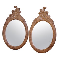 Pair of 19th Century French Bleached Oak Oval Mirrors with Carved Grape Motifs Pair of 19th Century French Bleached Oak Oval Mirrors with Carved Grape Motifs