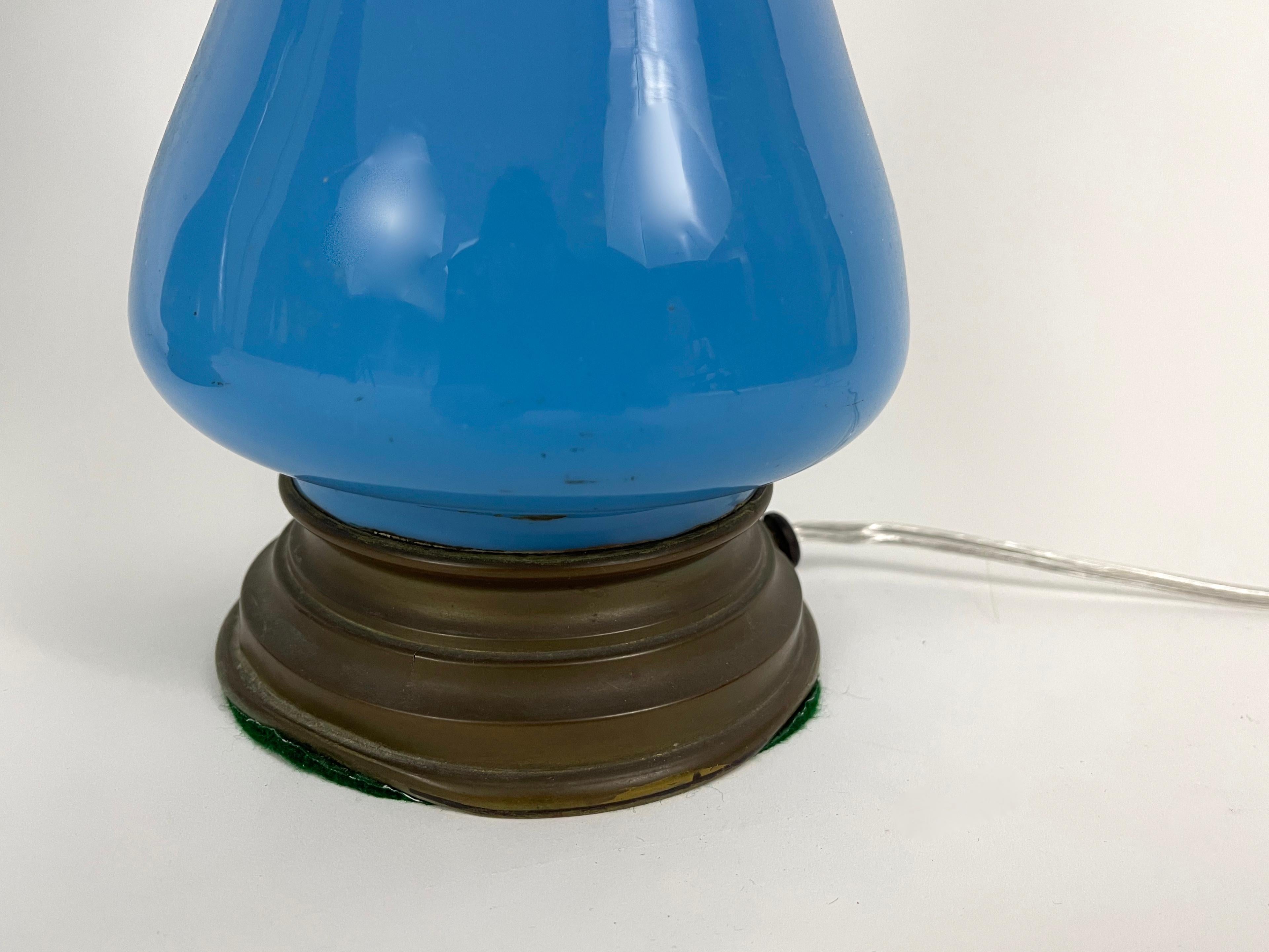 Pair of 19th Century French Blue Opaline Glass Lamps 1