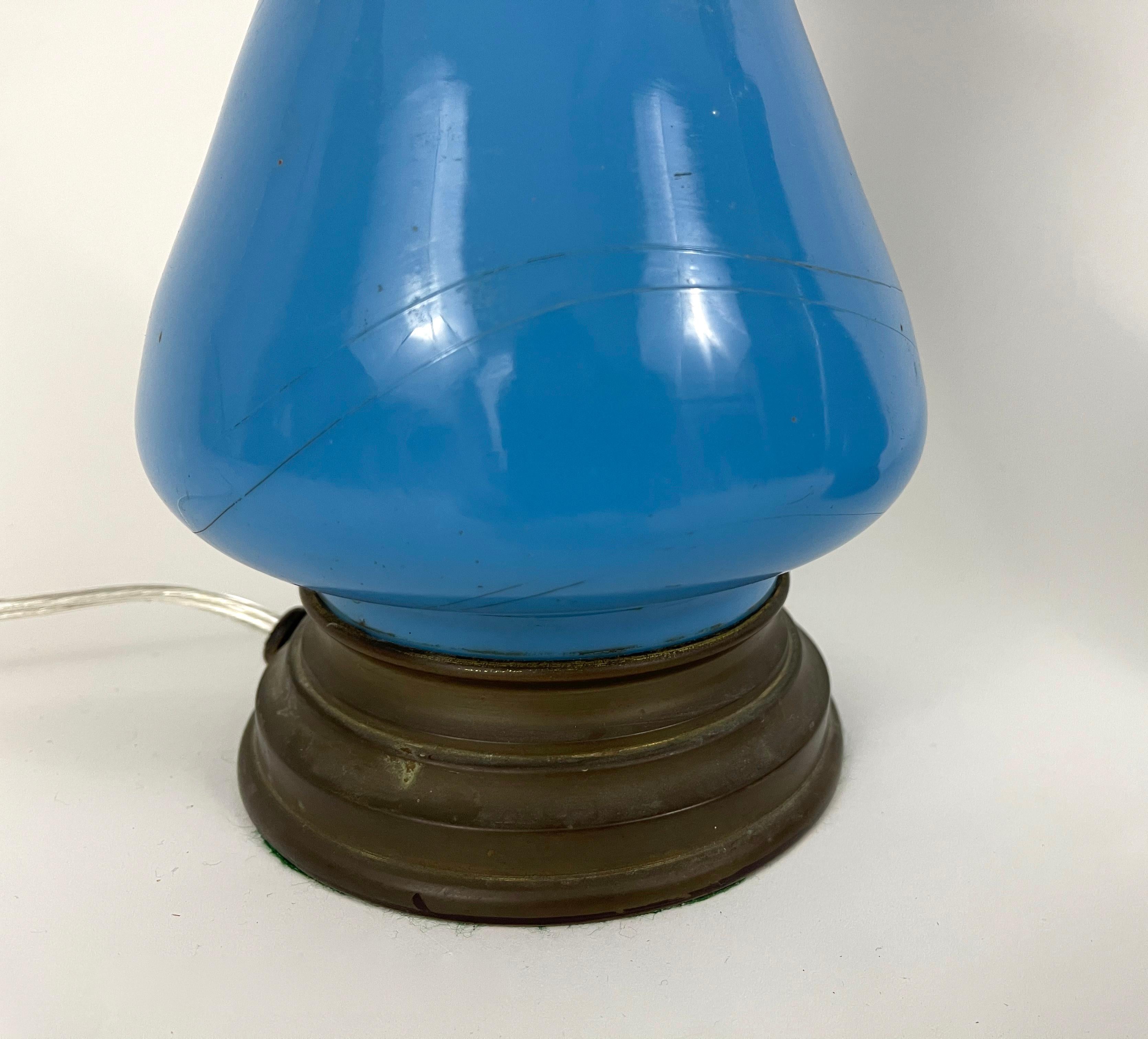 Pair of 19th Century French Blue Opaline Glass Lamps 2
