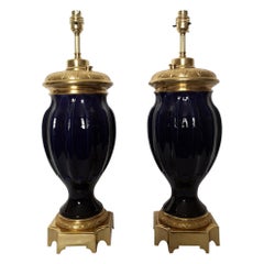 Pair of 19th Century French Blue Porcelain and Gilt Bronze Lamps