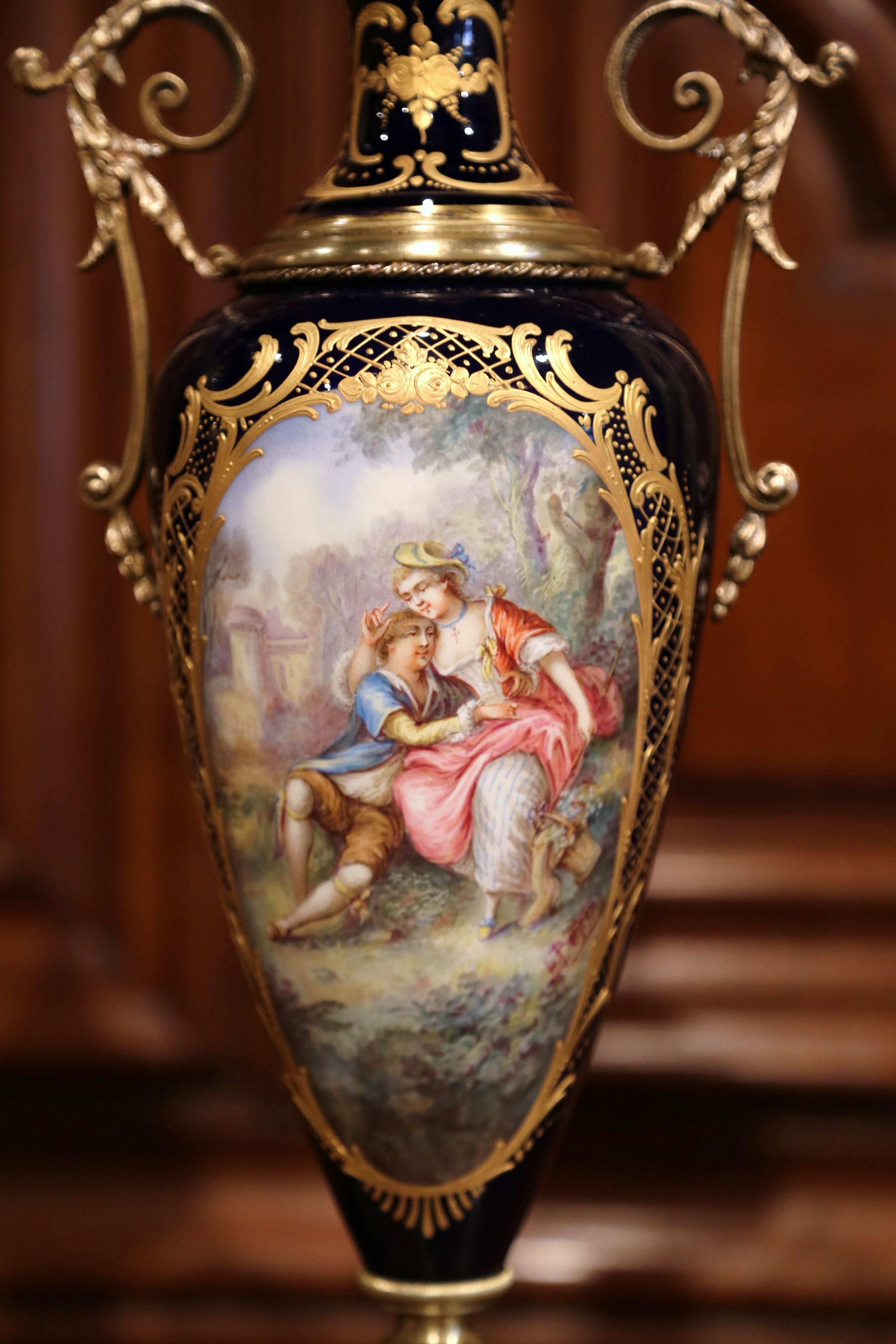 Pair of 19th Century French Blue Royal Porcelain Sevres Vases Signed L. Bertren 5