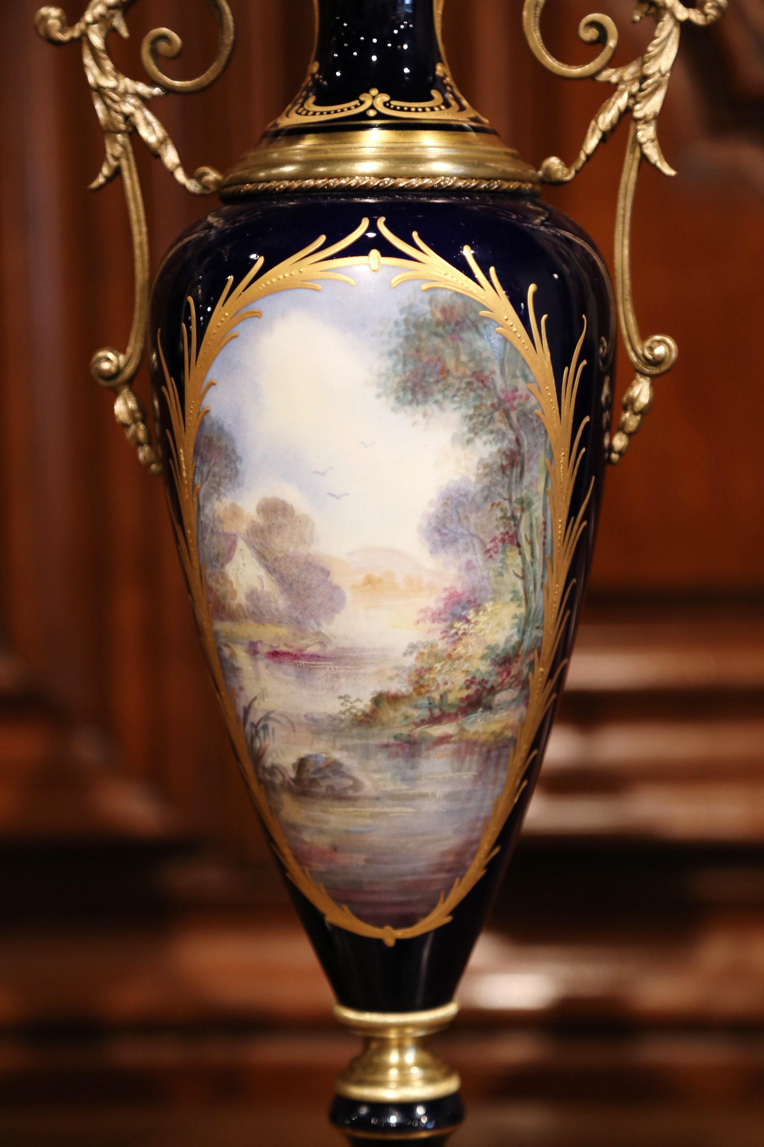 Pair of 19th Century French Blue Royal Porcelain Sevres Vases Signed L. Bertren 7