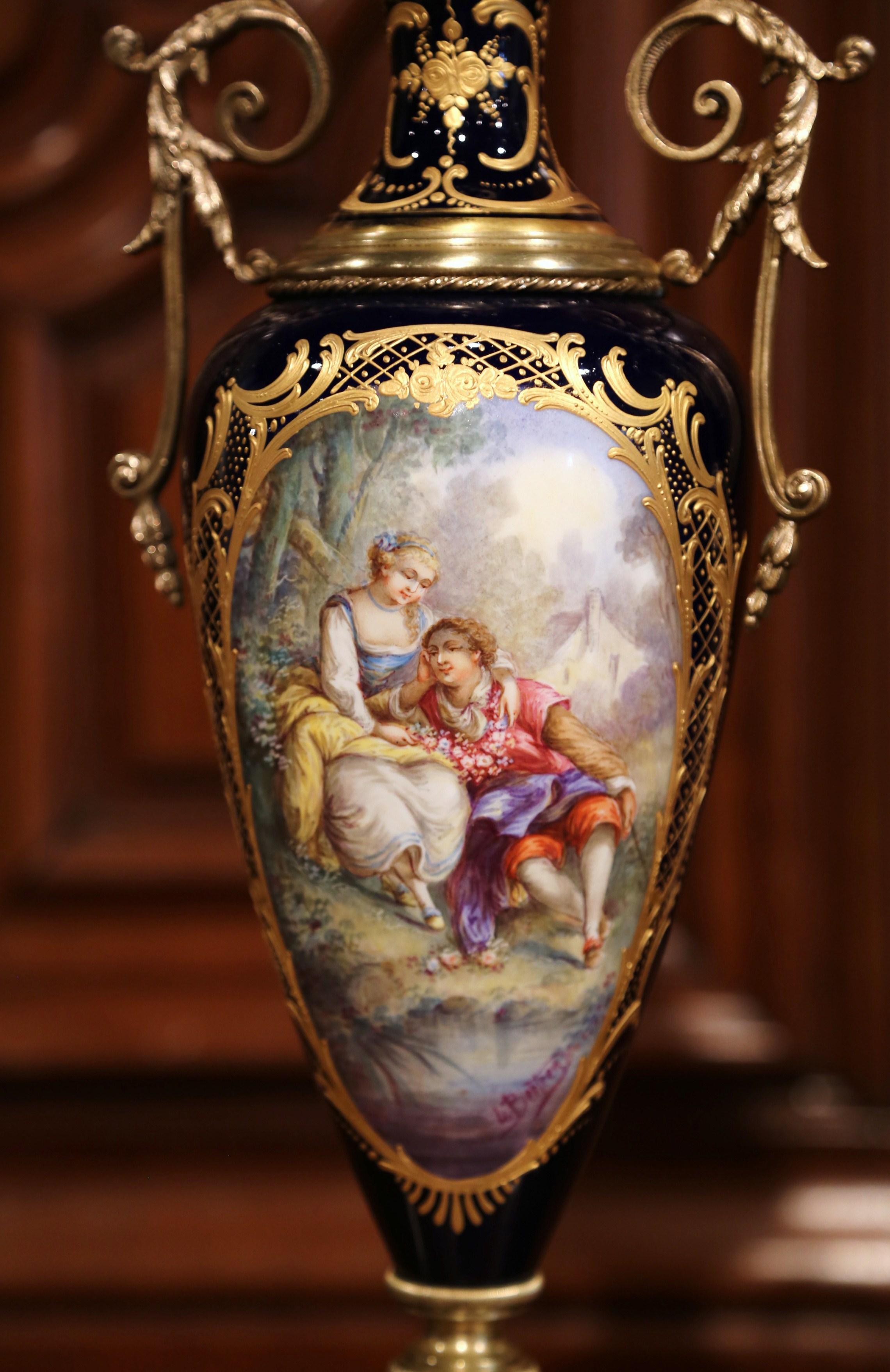 Pair of 19th Century French Blue Royal Porcelain Sevres Vases Signed L. Bertren 4