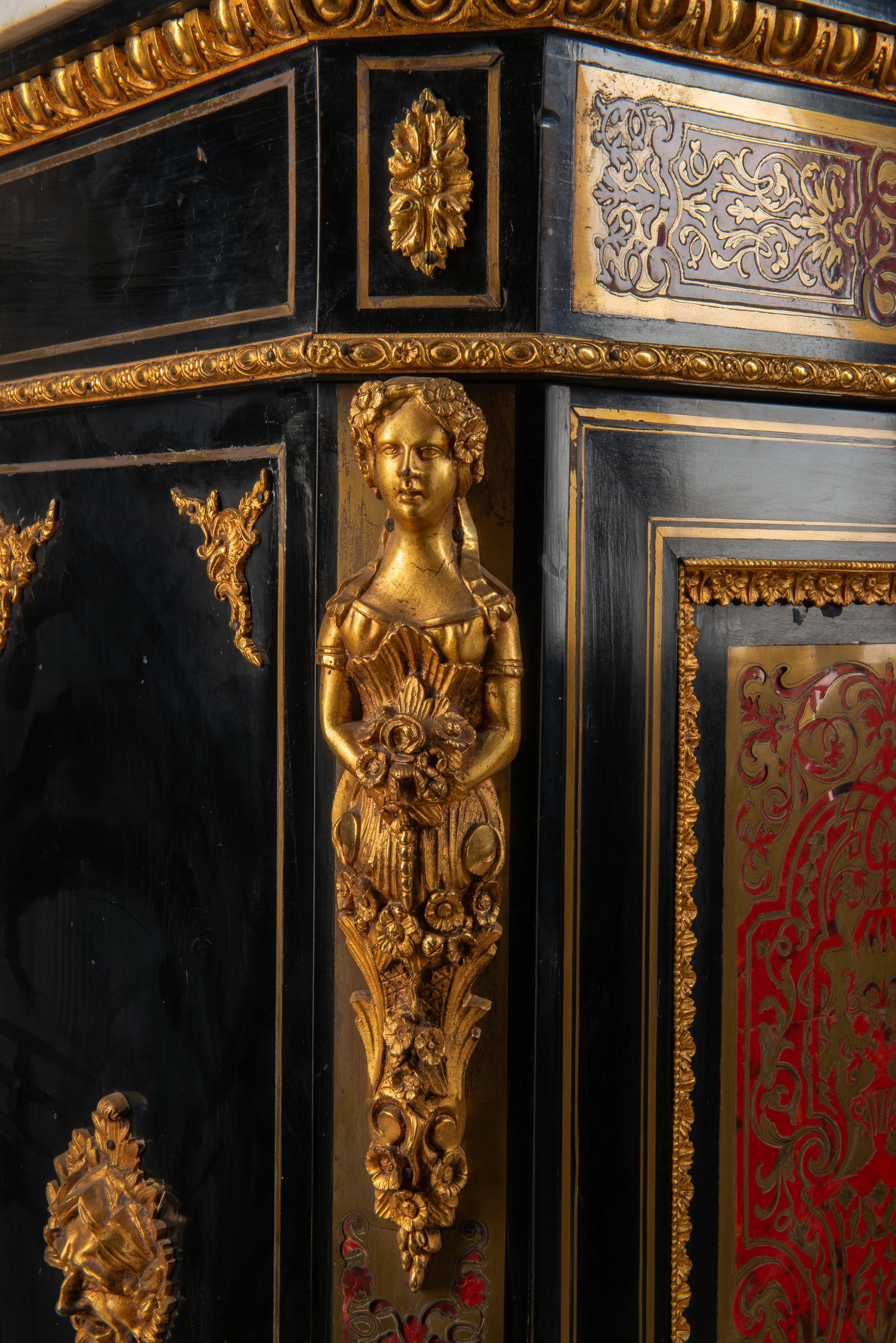 Pair of 19th Century French Boulle Inlaid Side Cabinets For Sale 4