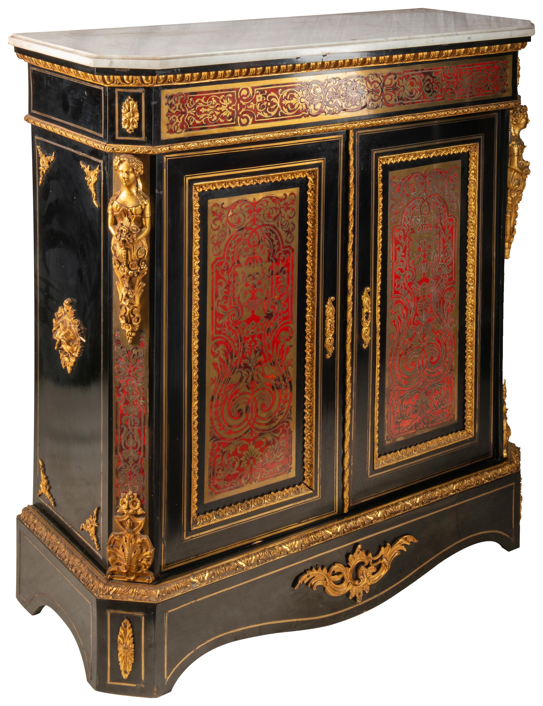 Louis XVI Pair of 19th Century French Boulle Inlaid Side Cabinets For Sale