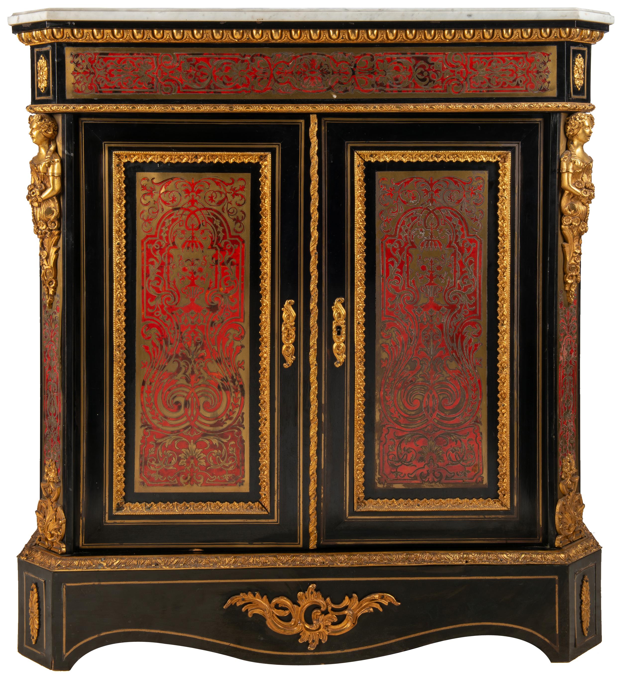 Inlay Pair of 19th Century French Boulle Inlaid Side Cabinets For Sale