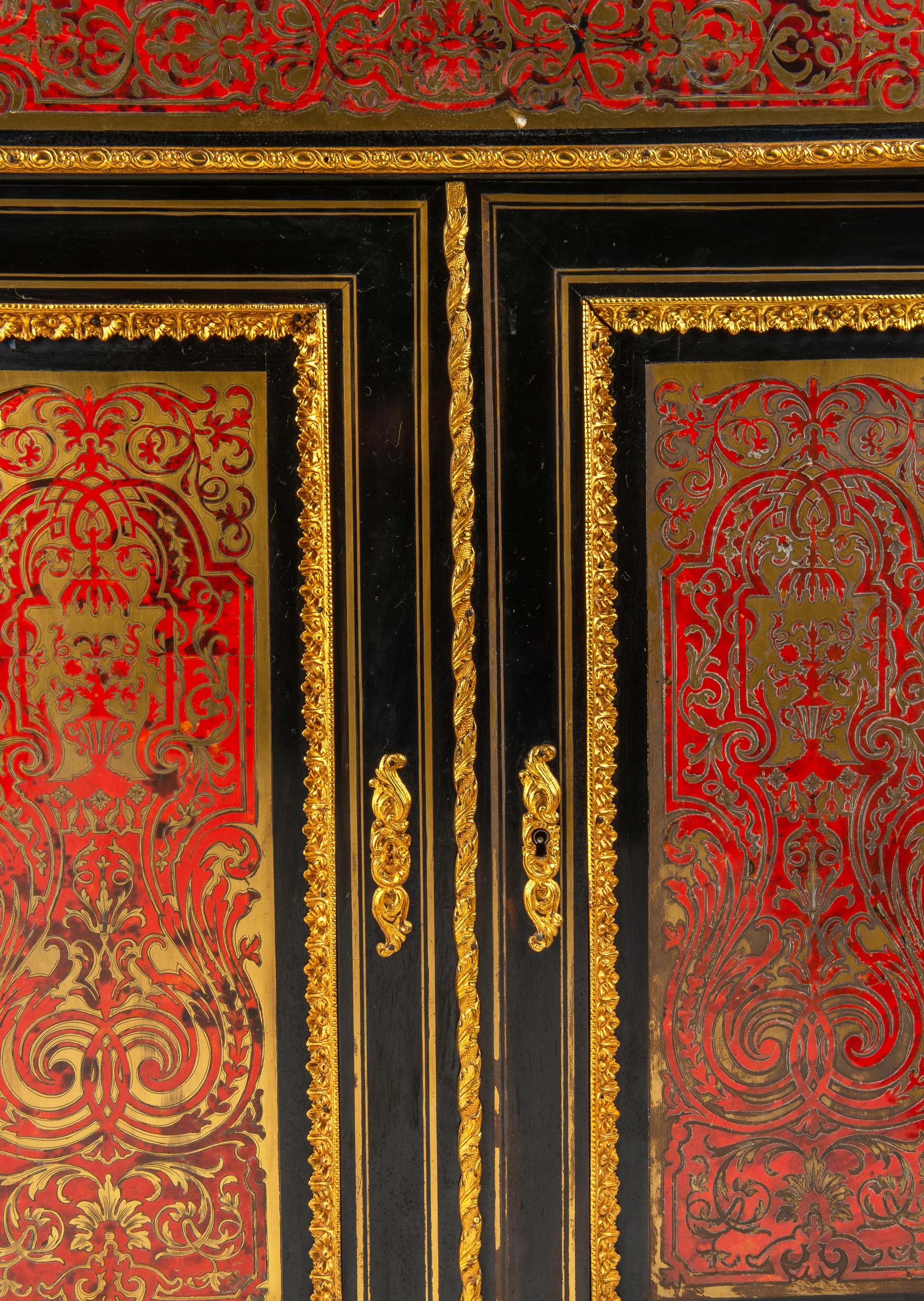 Tortoise Shell Pair of 19th Century French Boulle Inlaid Side Cabinets For Sale